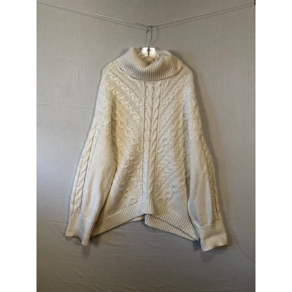 LOFT Womens XL Cream White Cable Knit Turtleneck Sweater Relaxed Fit RN140923